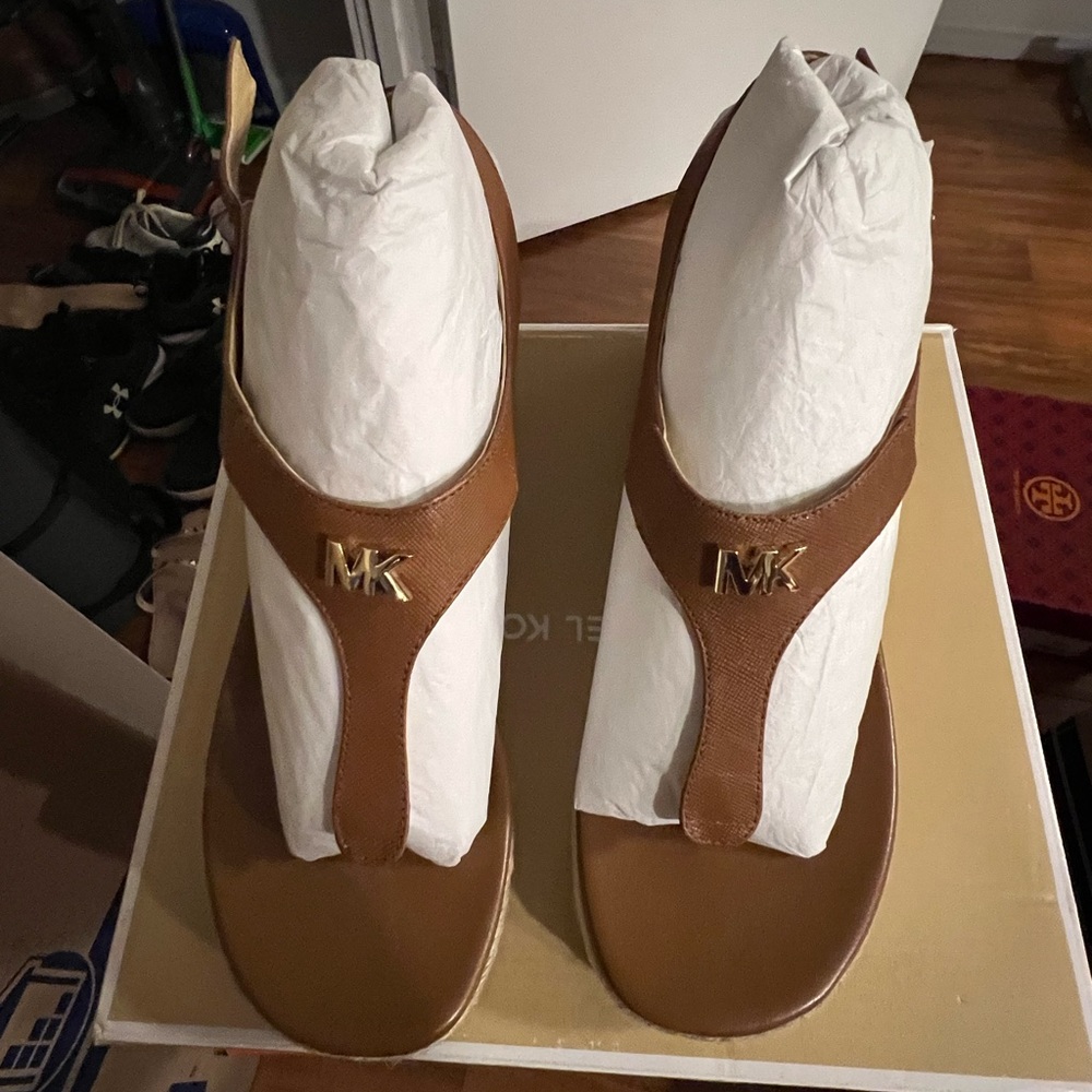 Michael Kors Laney Saffiano Leather Espadrille Wedge Sandal